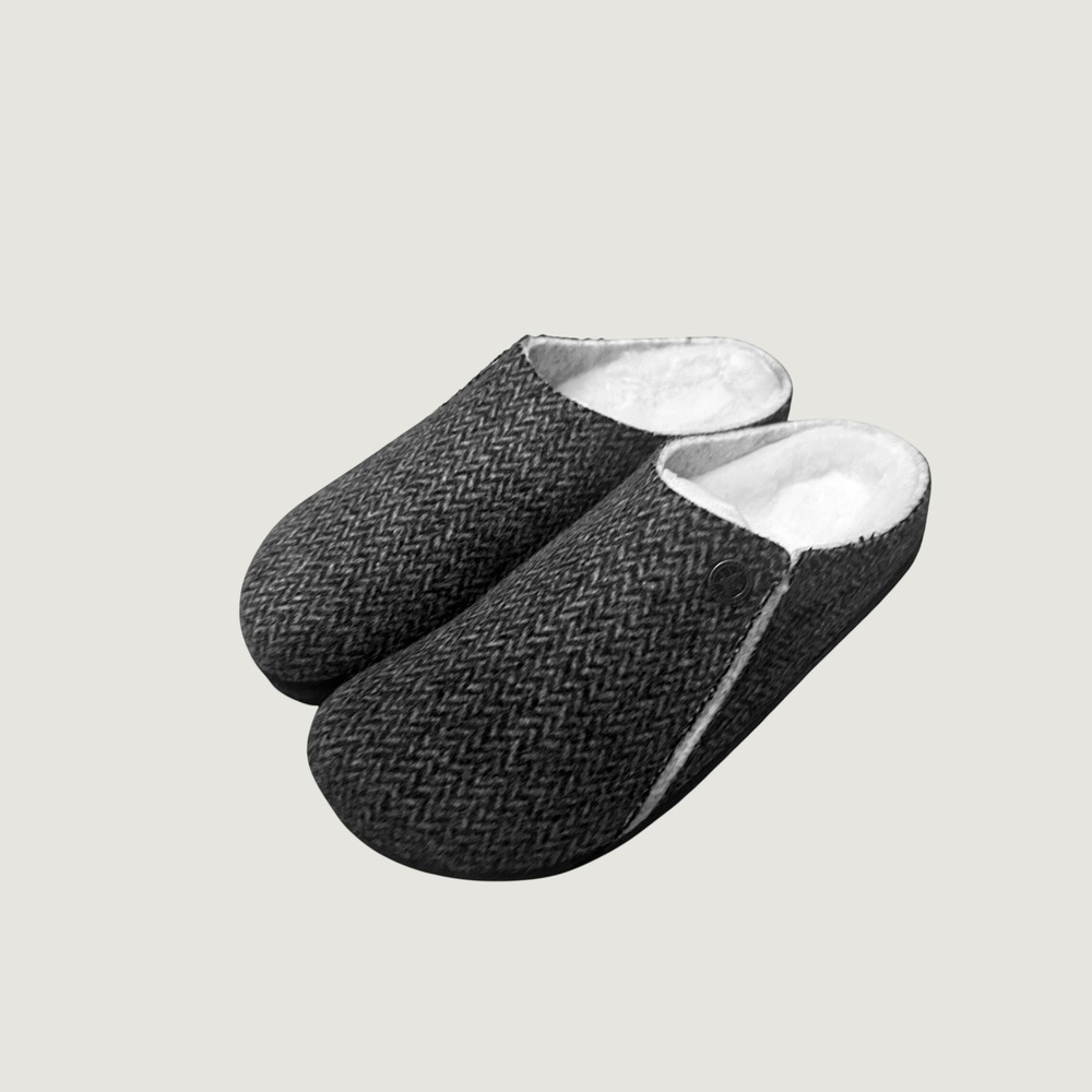 Birkenstock Zermatt Shearling Grey Herringbone Wool Felt Slippers Clogs 37 L6 M4